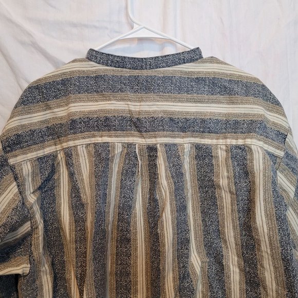 Vintage Bugle Boy Company Collarless Button Up Shirt Blue Tan Stripes XL - Picture 10 of 12